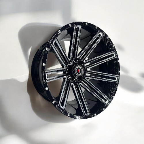 22X12 5X127 5X139.7  TS1003 CB78.1MM -44MM GLOSS BLACK MILLED