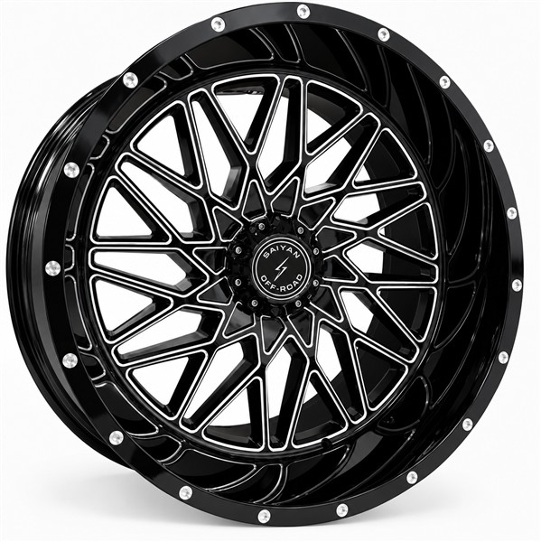22X12 5X127 SAIYAN WHEELS CB78.1MM -44MM GLOSS BLACK MILLED