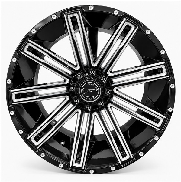 22X12 6X135 6X139.7 TS1003 CB106.2MM -44MM GLOSS BLACK MILLED