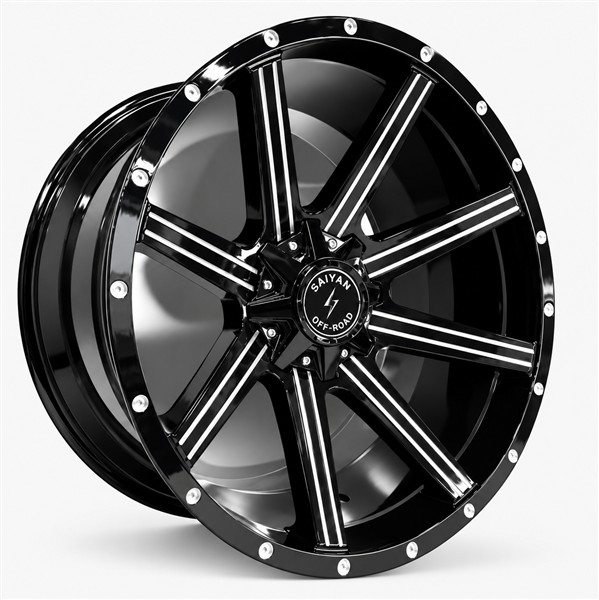 24X12 5X127 5X139.7 SAIYAN WHEELS CB78.1MM -44MM BLACK MACHINED+MILLED DOT