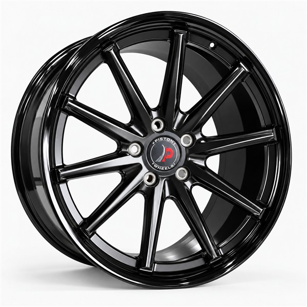 20X9 5X112 5X114.3 PISTON WHEELS P4139 CB72.6MM 35MM MATT BLACK GLOSS LIP